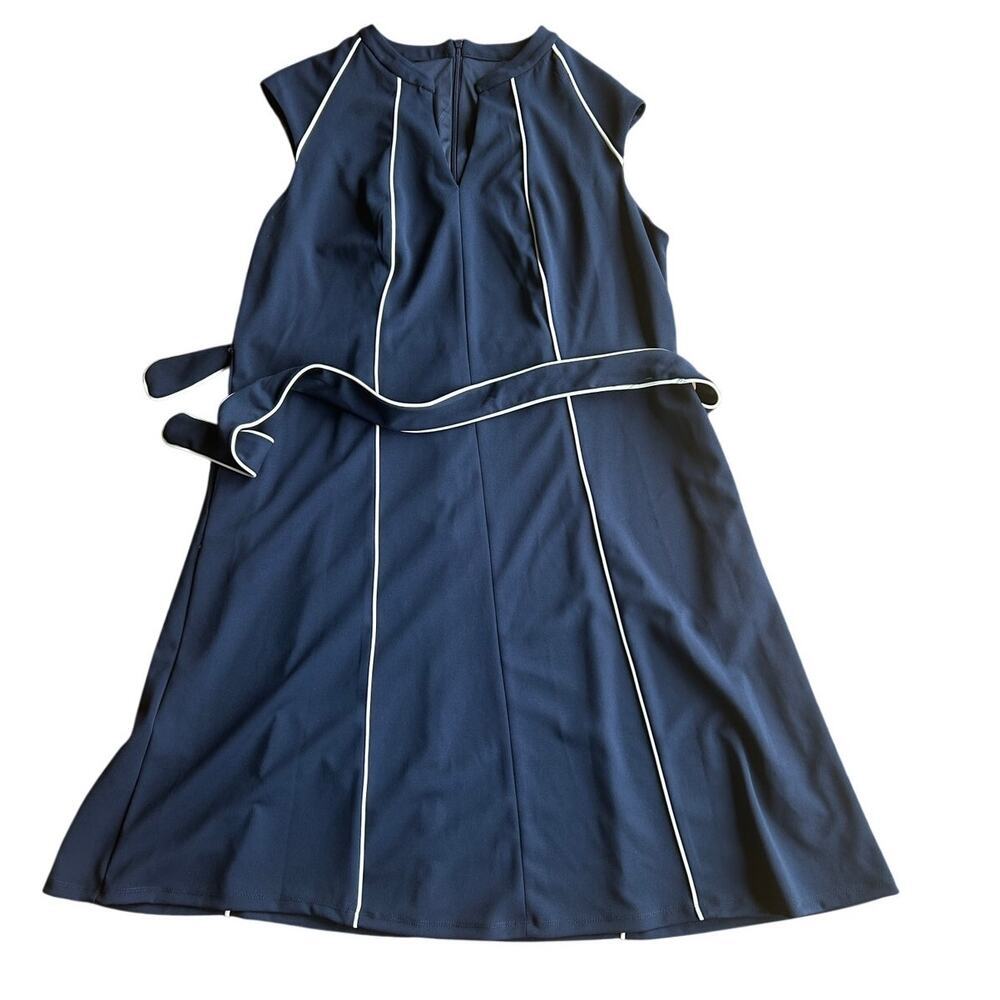 Maggy London Contrast Piped Belted Midi Dress Sz 16W